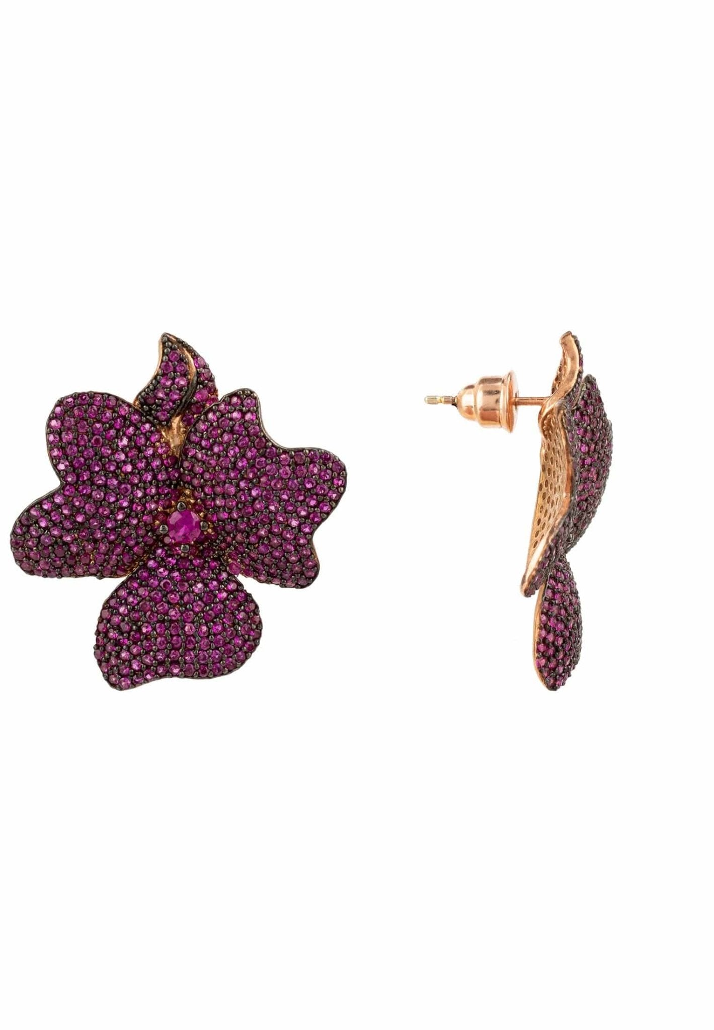 Flower Large Stud Earrings Ruby Rose Gold - LATELITA Earrings