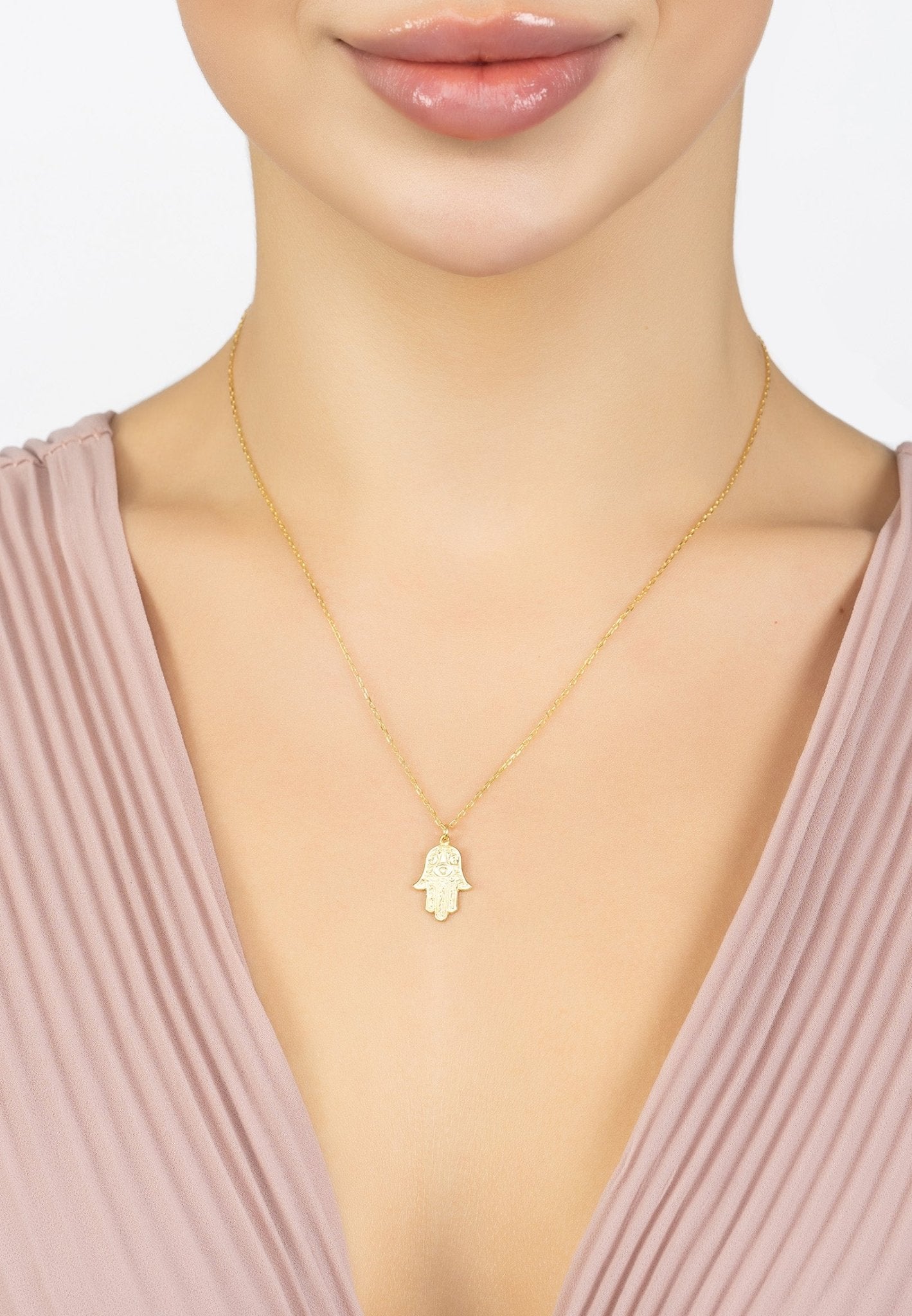 14K Gold Hamsa Pendant Necklace With White Diamond (Choice of Colors),  Jewelry | Judaica Webstore
