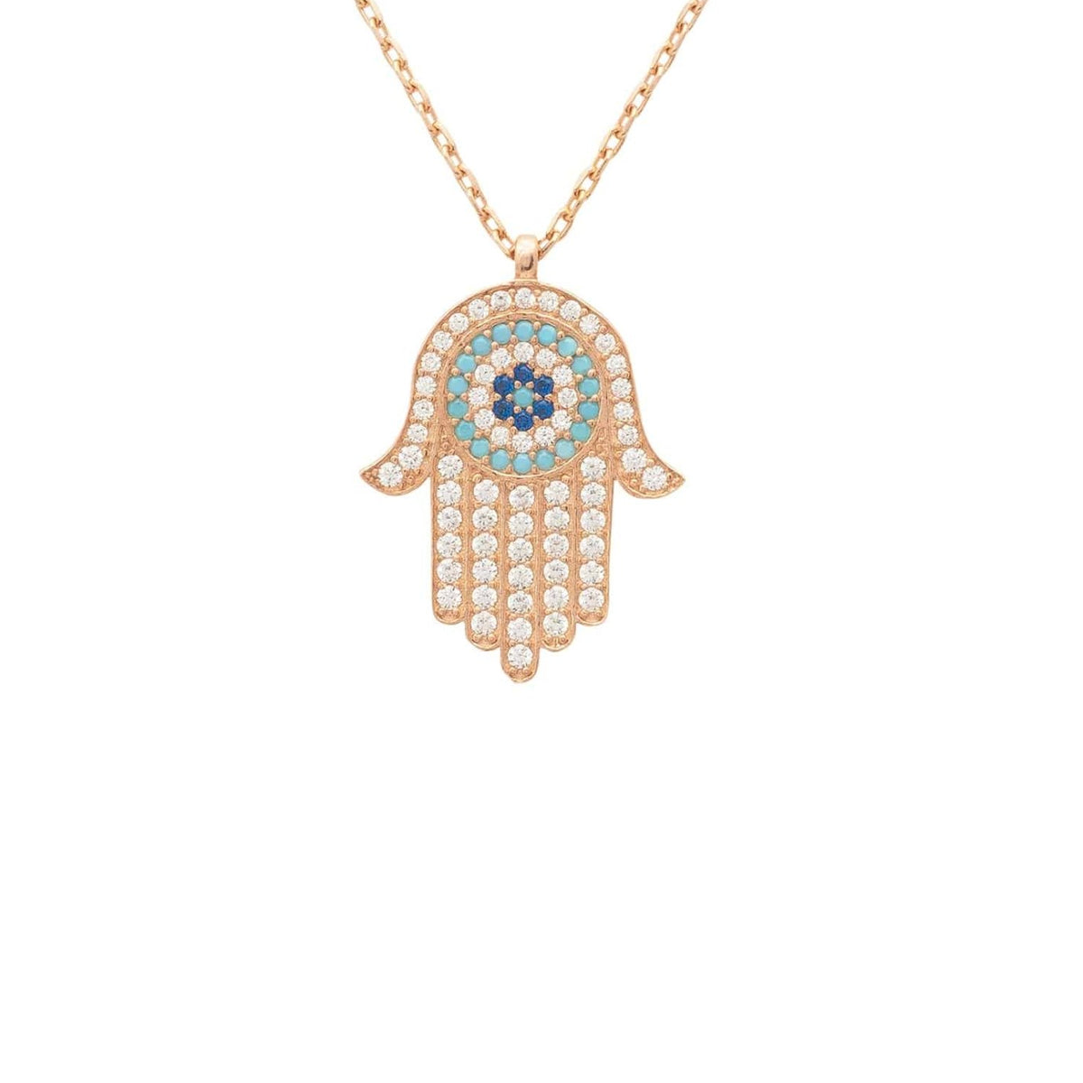 Hamsa Hand With Evil Eye Pendant Necklace Gold