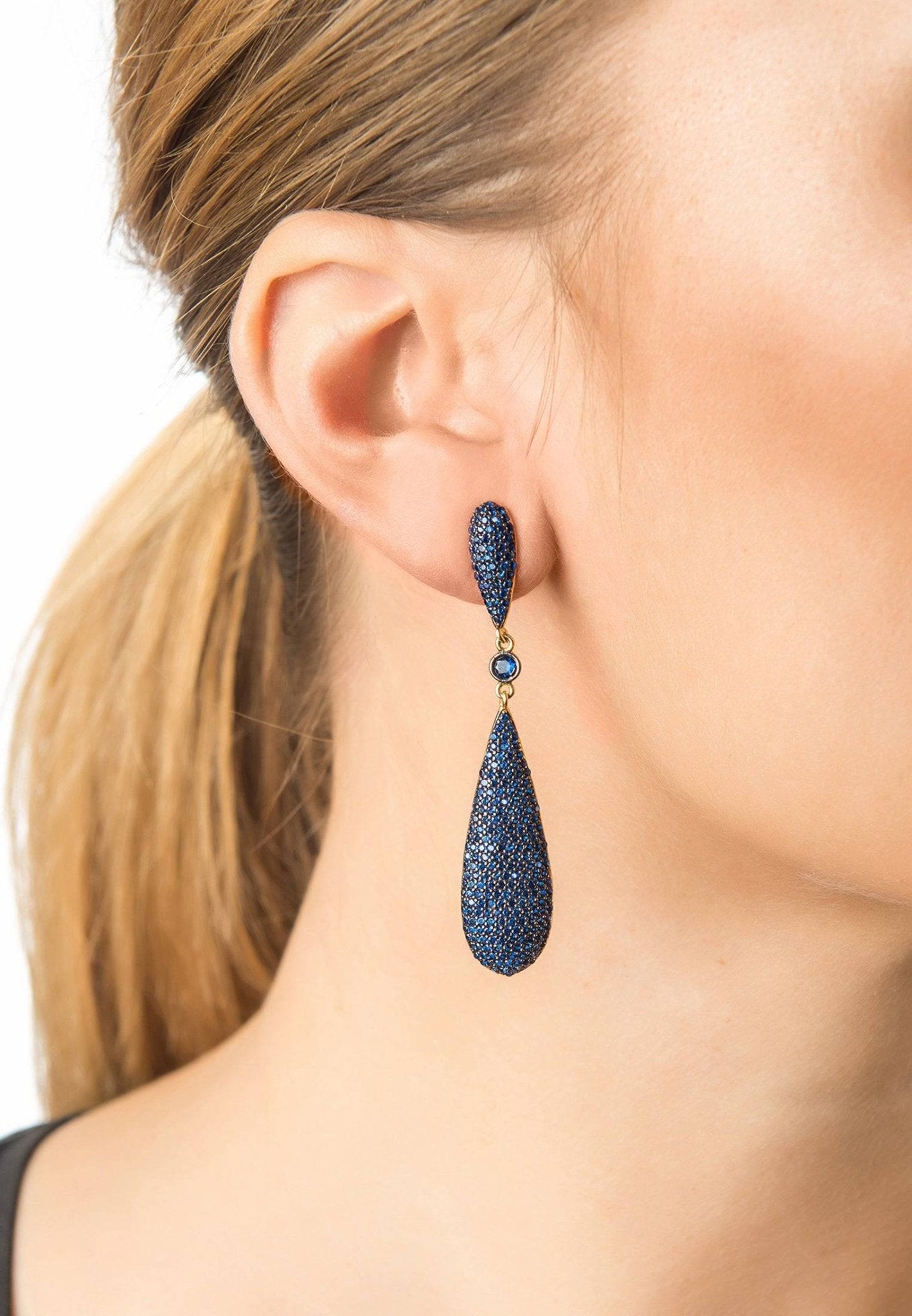 Latelita Long Drop Earrings Sapphire Blue Cz