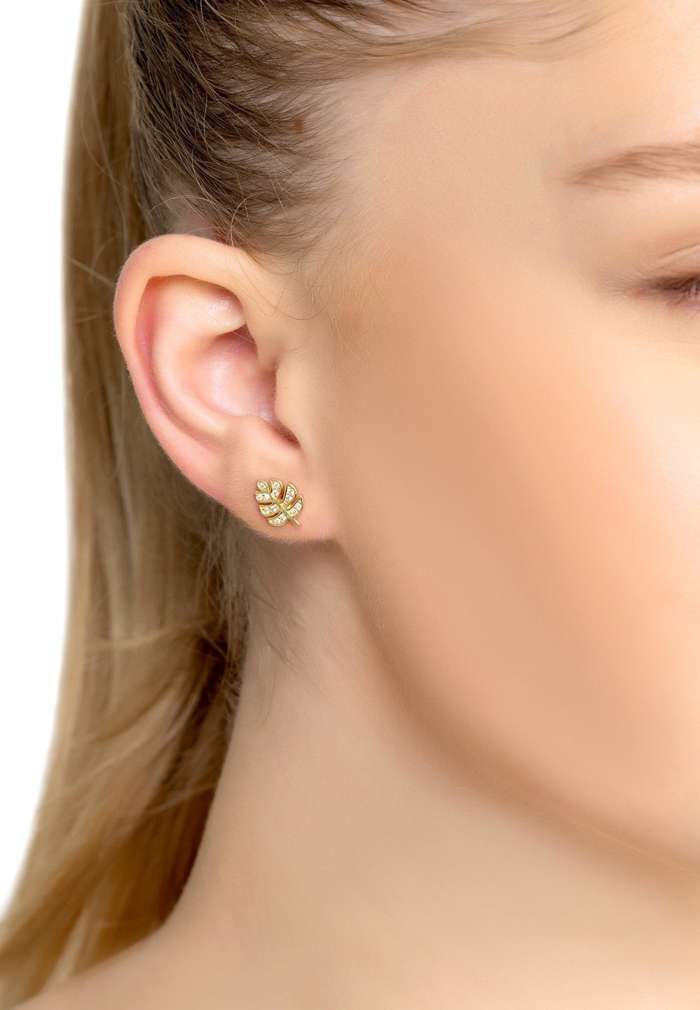 Palm Leaf Stud Earrings Gold - LATELITA Earrings