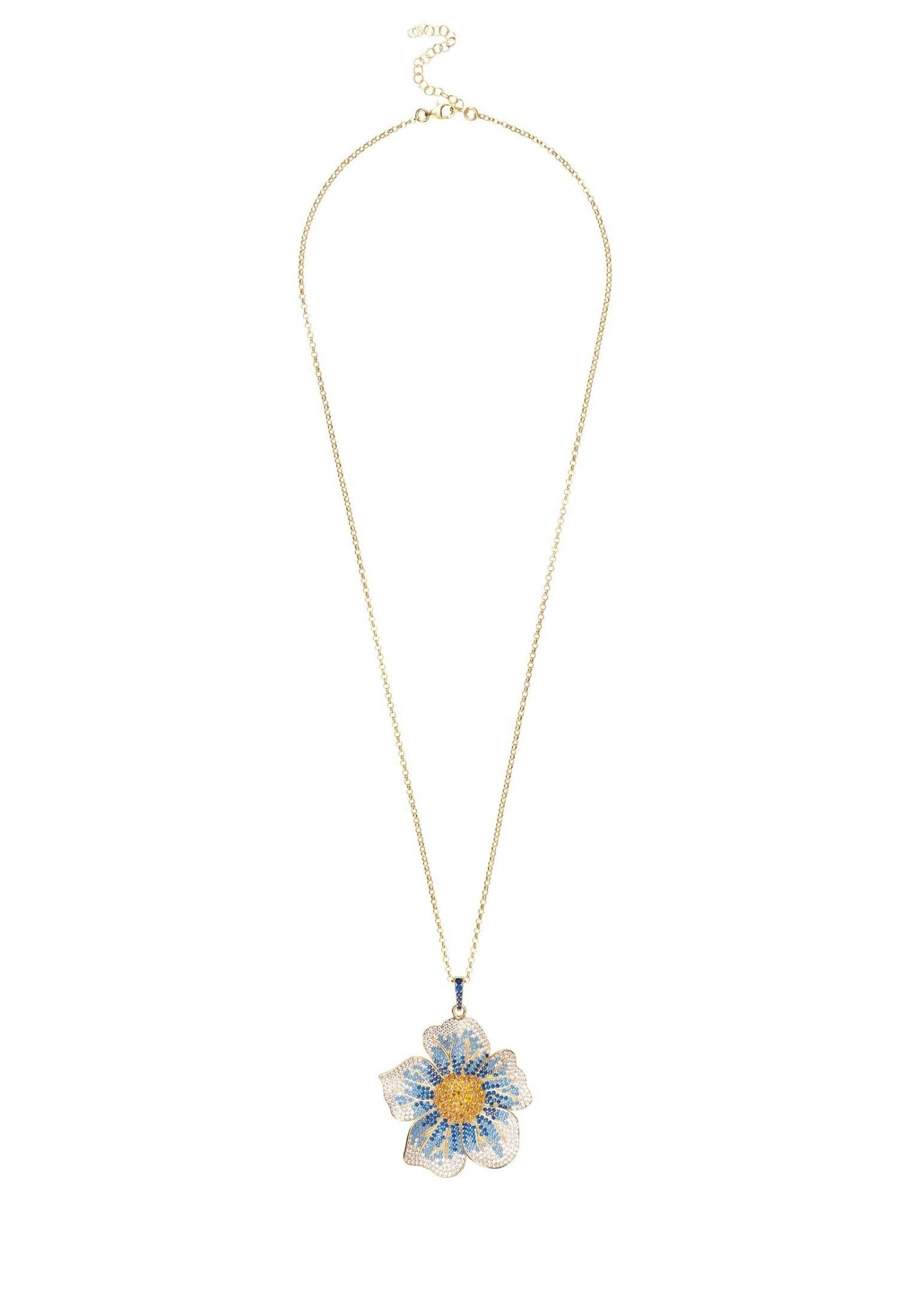 Pansy Flower Blue Necklace Gold - LATELITA Necklaces