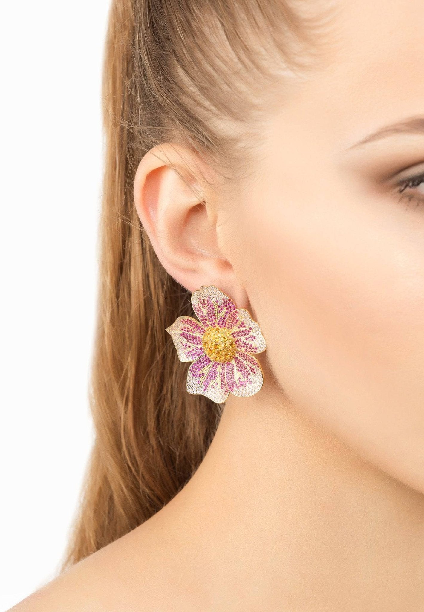 Pansy Flower Pink Earrings Gold - LATELITA Earrings