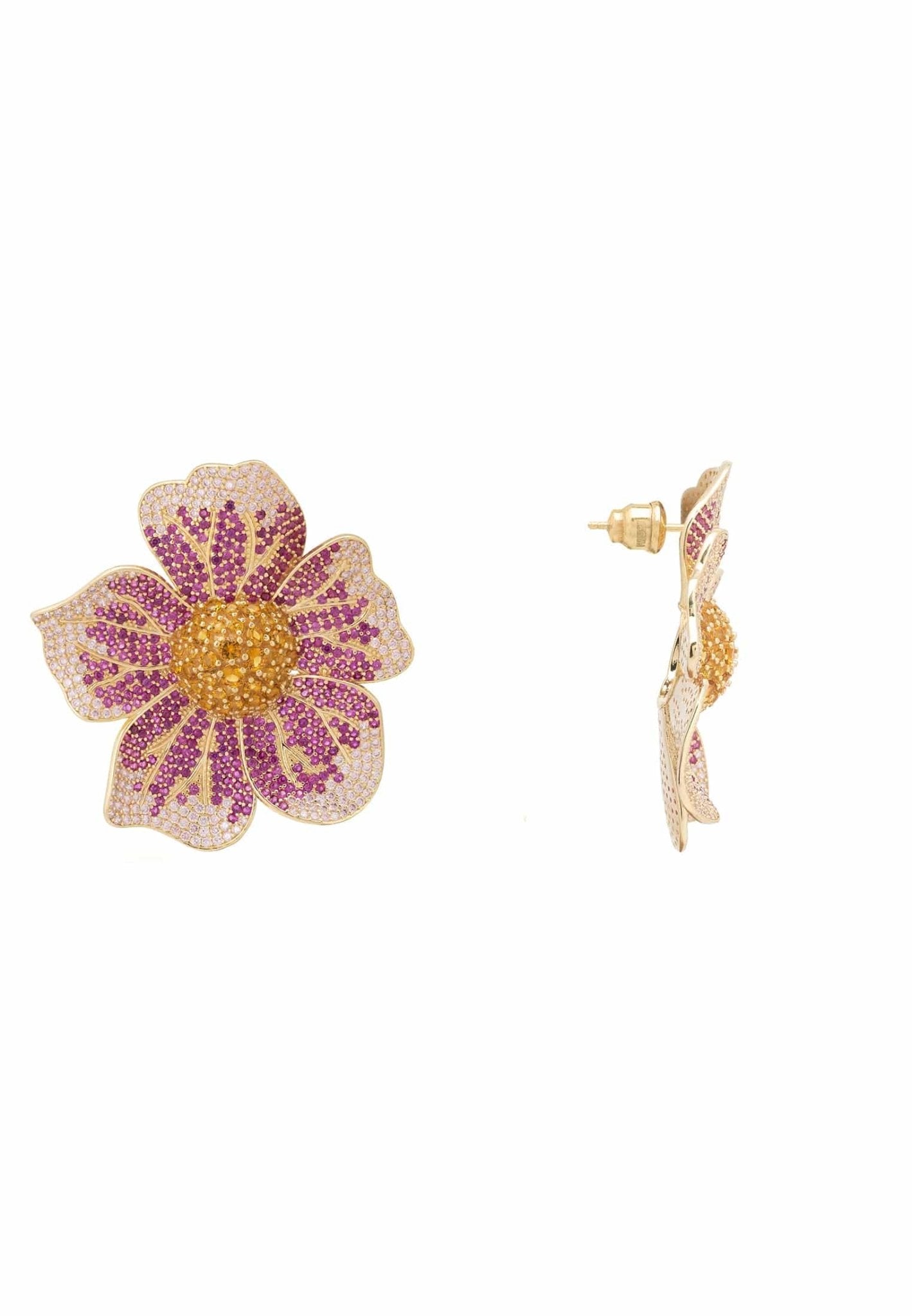 Pansy Flower Pink Earrings Gold - LATELITA Earrings